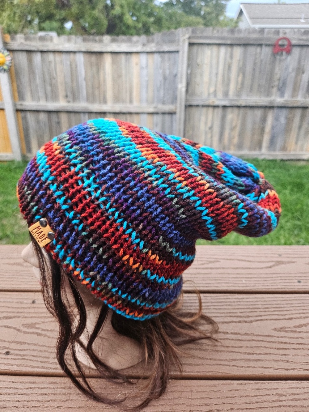 Handmade Multi-Color Bright Striped Slouchy Beanie